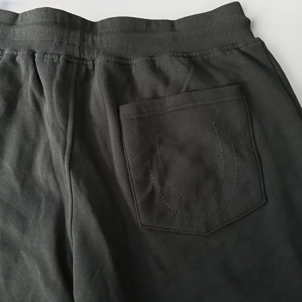 True Religion Buddha Joggers Men XL Black Logo Stitch Ankle Cuff Taper NWT